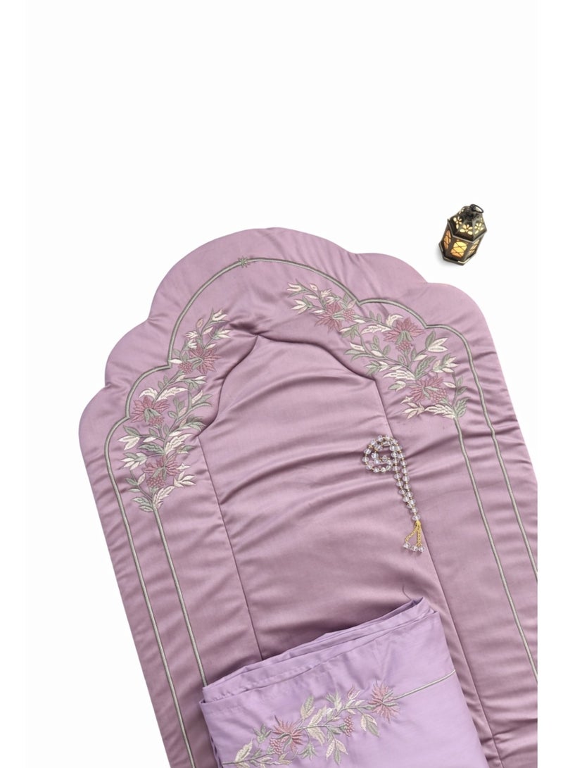 Embroidered velvet prayer set, padded prayer rug with prayer sheet, embroidered prayer garment with tie closure